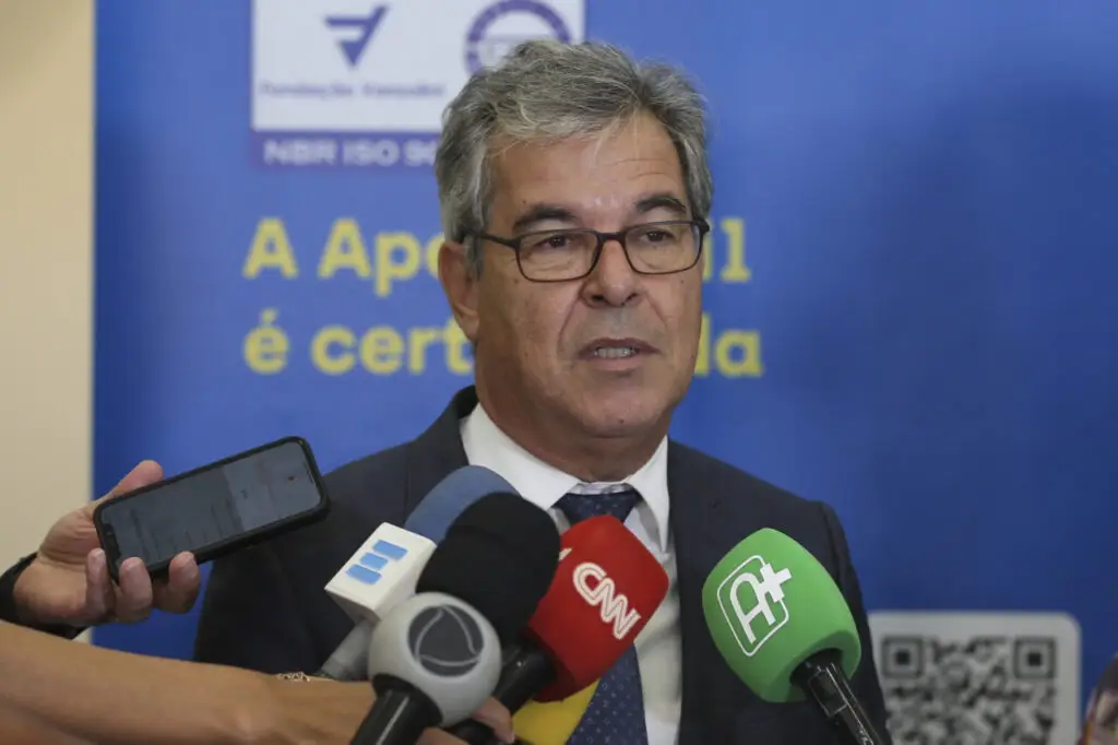 O presidente da ApexBrasil Jorge Viana, fala à imprensa