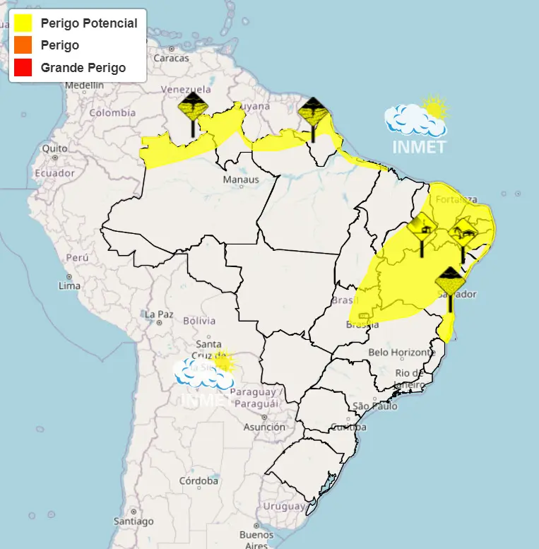 inmet - previsão do tempo - domingo - chuvas - vento