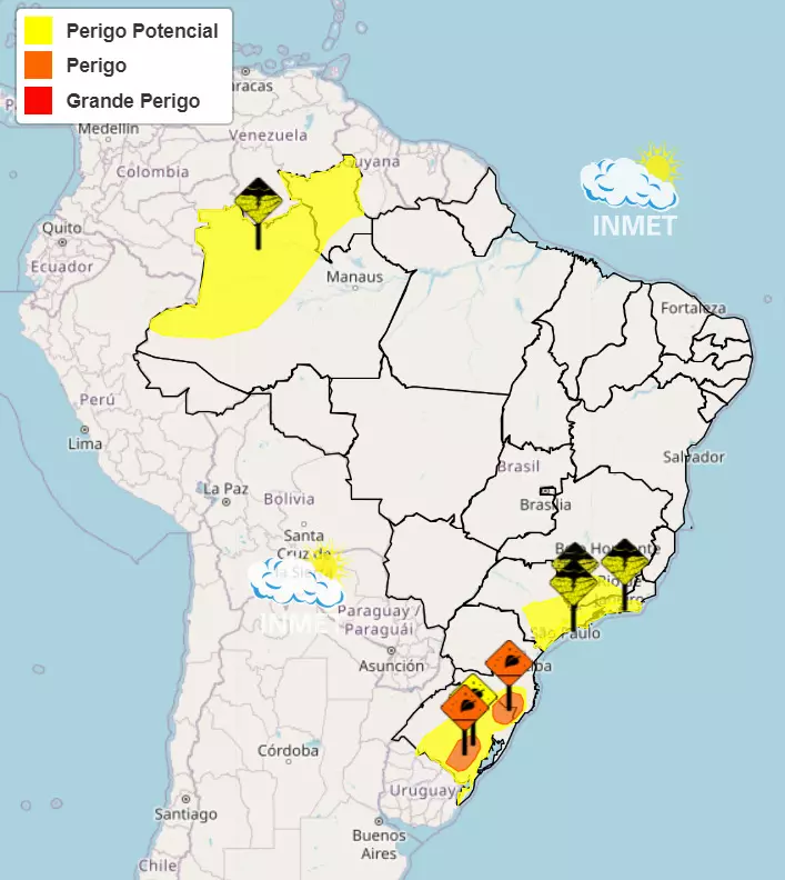 alertas amarelos do inmet na previsão do tempo - chuva e geada