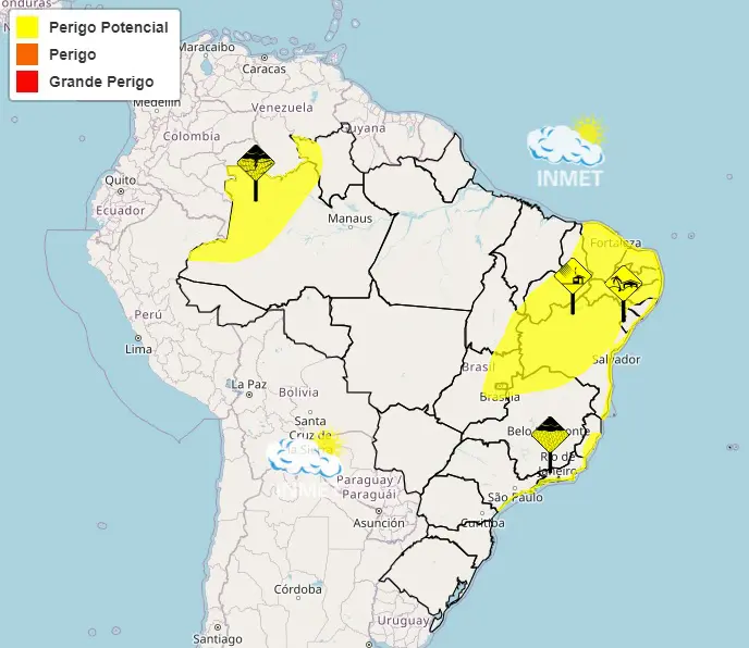 inmet - alerta para chuvas e vendaval - previsão do tempo - 20072023