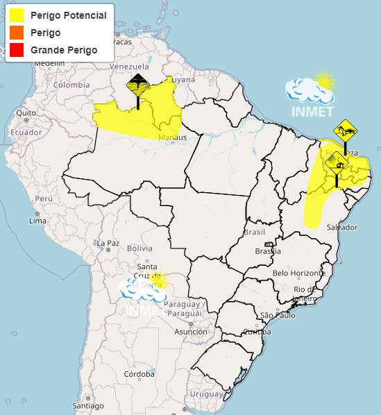 mapa de alerta do inmet - chuvas intensas e vendaval - previsão do tempo