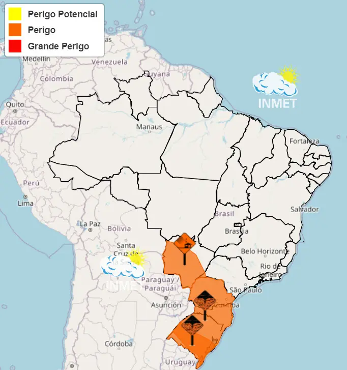 mapa do inmet - previsão do tempo - alertas laranjas