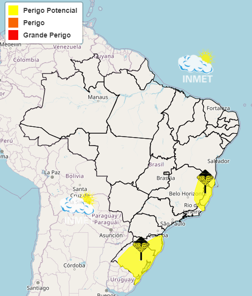 mapa do inmet - alertas de tempestades