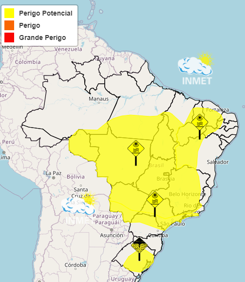 mapa de alertas da previsão do tempo - ondas de calor