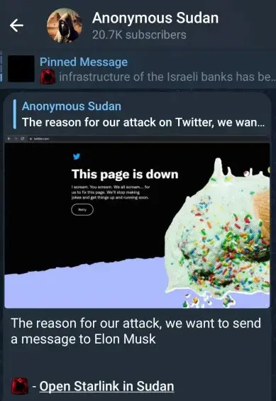 Mensagem do Anonymous Sudan