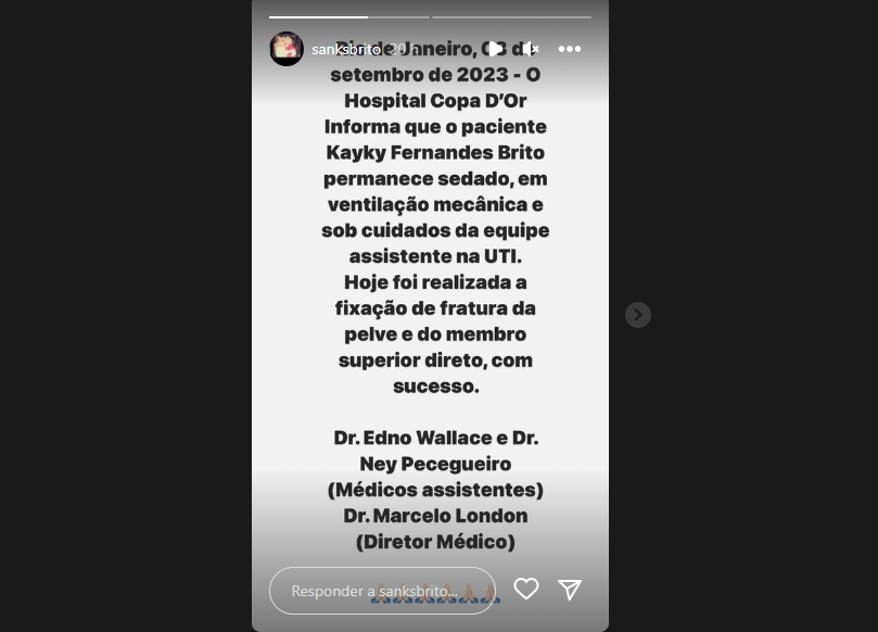 Kayky Brito boletim médico