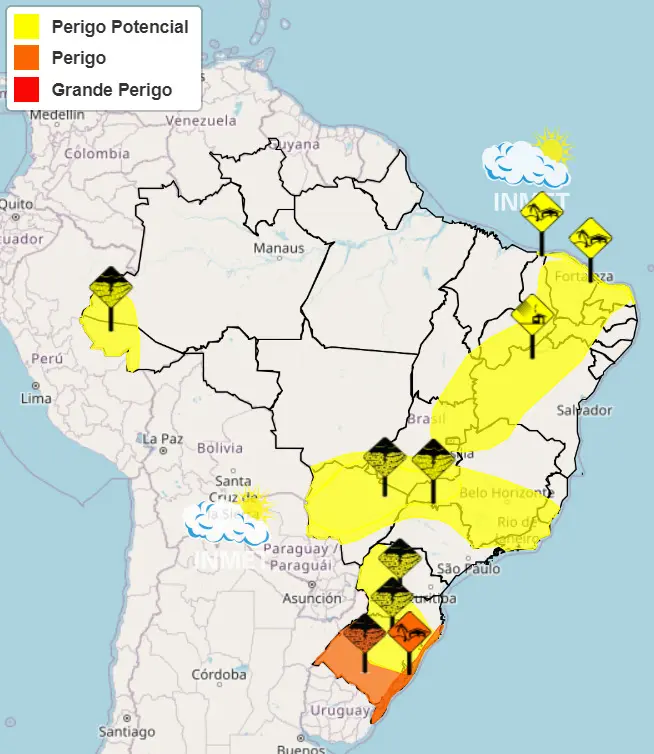 mapa de alertas do inmet - tempestades - rajadas de vento - previsão do tempo