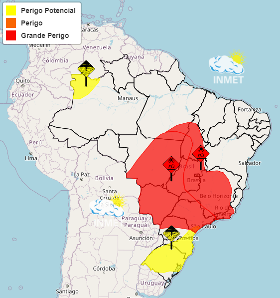 mapa do brasil - alertas do inmet - 25/9/2023