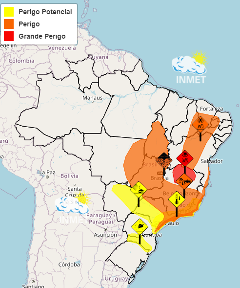 mapa do brasil - alertas do inmet