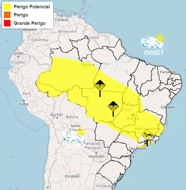 fim de semana - alertas do inmet - chuva e ventania