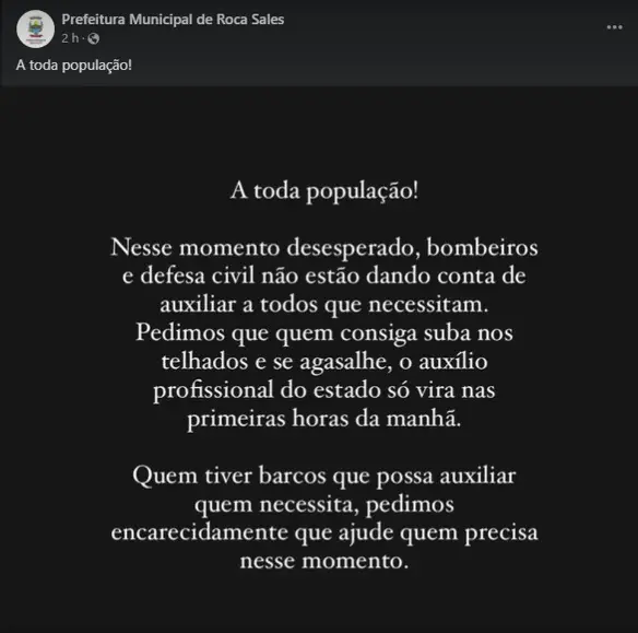 Nota de Prefeitura de Roca Sales