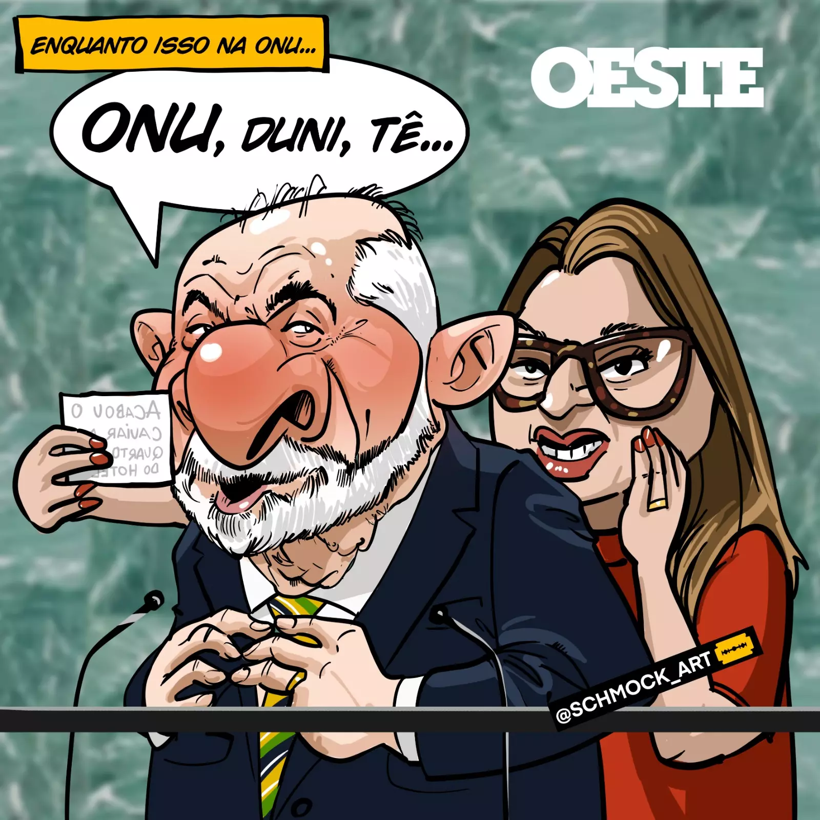 charge da semana - lula e janja - onu - por schmock