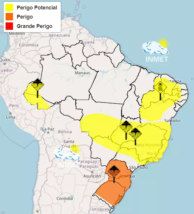 mapa do brasil - alertas do inmet