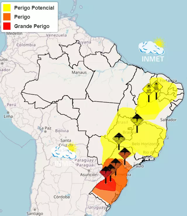 mapa do brasil - alertas do inmet - 4/10/2023