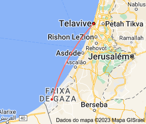Mapa Google distância Tel Aviv - Faixa de Gaza