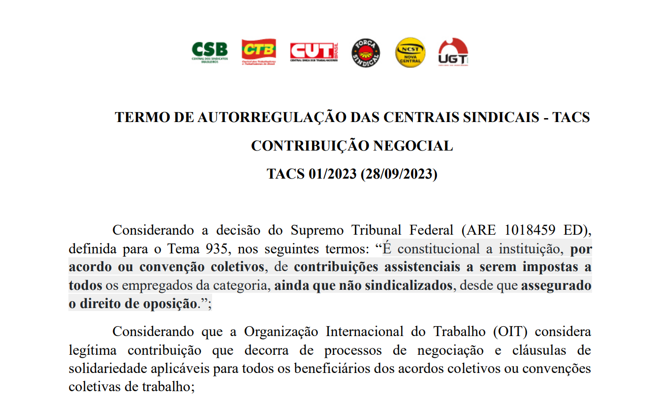 imposto sindical centrais sindicais