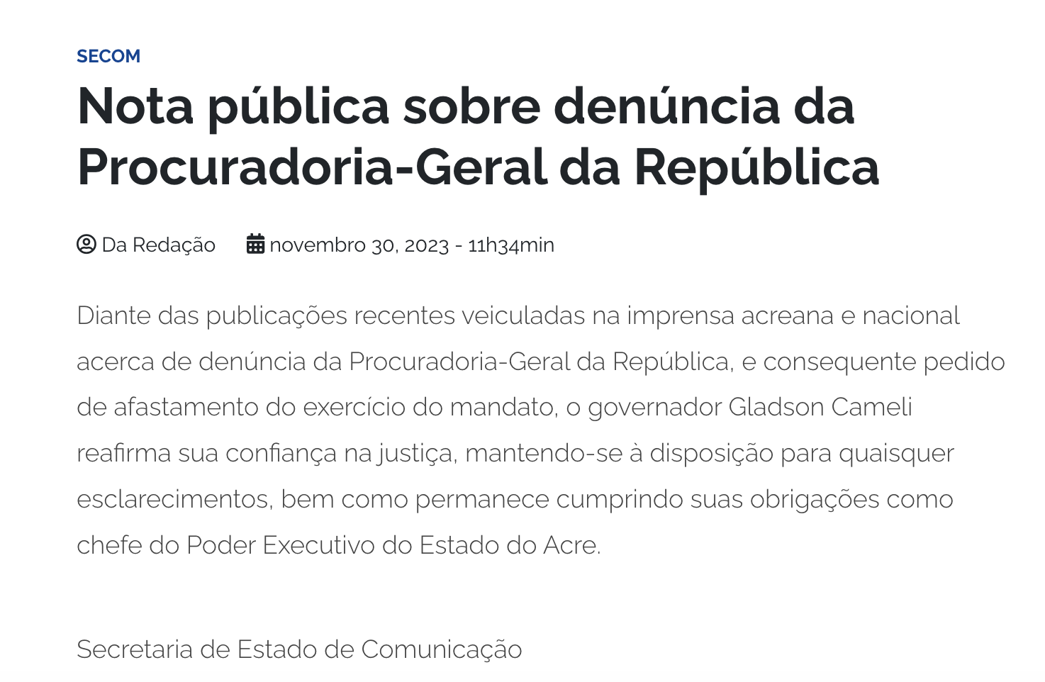 PGR afastamento governador Acre