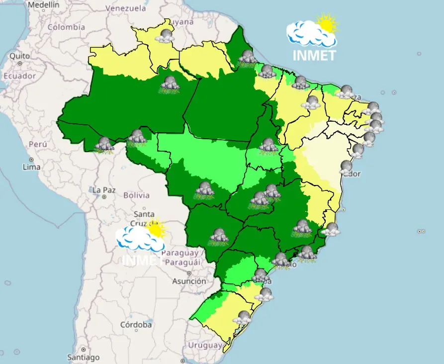 pancadas de chuva e trovoadas - fim de novembro - previsão do tempo - noite