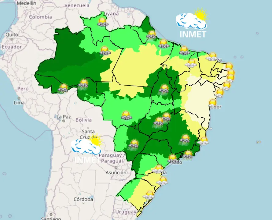 pancadas de chuva e trovoadas - fim de novembro - previsão do tempo - tarde