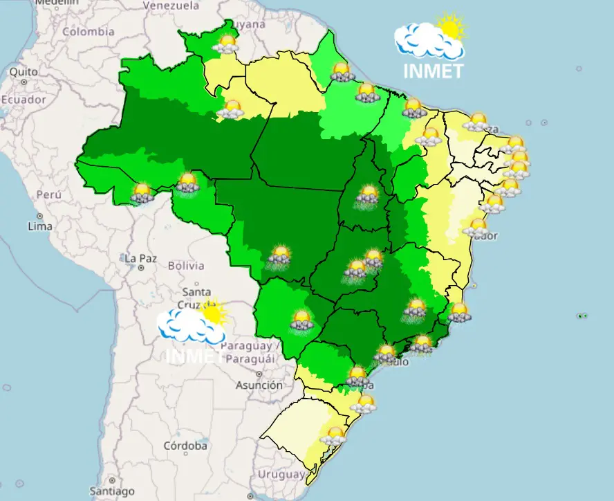 previsão do tempo com chuva - mapa do inmet - 19112023
