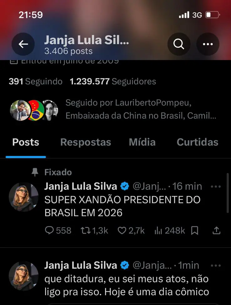 Janja perfil X hackeado