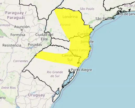 alerta amarelo tempestade região sul - previsão do tempo
