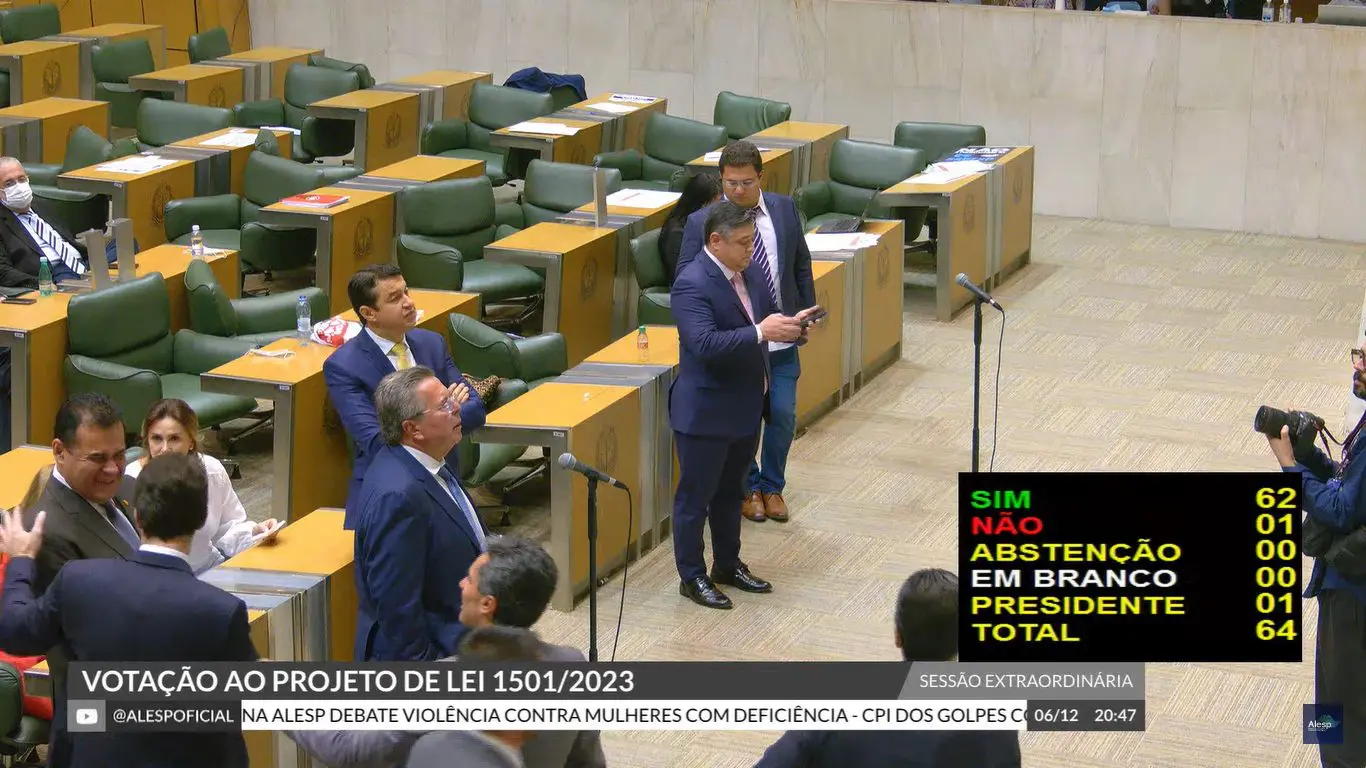 alesp aprova privatização sabesp | O projeto foi aprovado com a ausência da maioria dos deputados contrários | Foto: Reprodução/Alesp