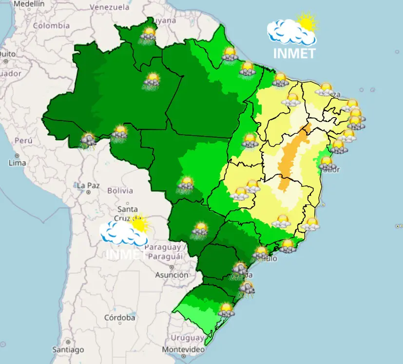 mapa do brasil - chuvas e trovoadas - 06122023