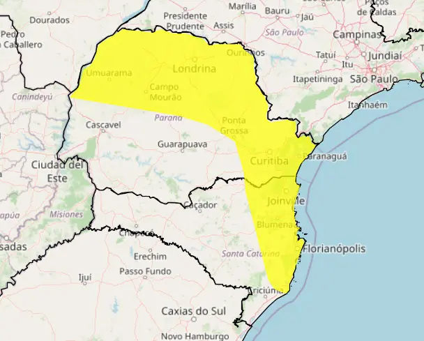 mapa alerta temporal região sul previsão do tempo