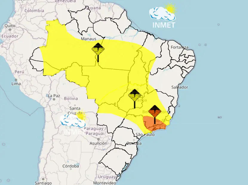 mapas alertas de chuvas intensas previsão do tempo