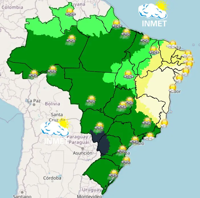 previsão do tempo - dia chuvoso - mapa 06122023