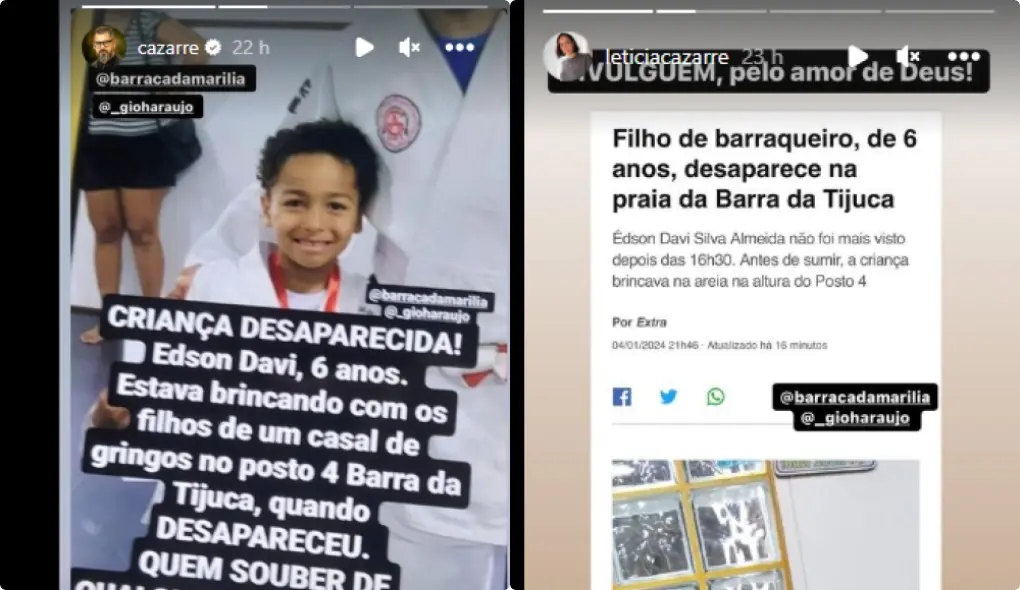 polícia menino | O ator Juliano Cazarré e sua mulher, Leticia Cazarré, divulgaram o caso | Foto: Reprodução/Montagem Revista Oeste/Instagram