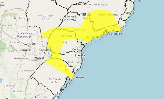 alerta amarelo - sul-sudeste-centro-oeste
