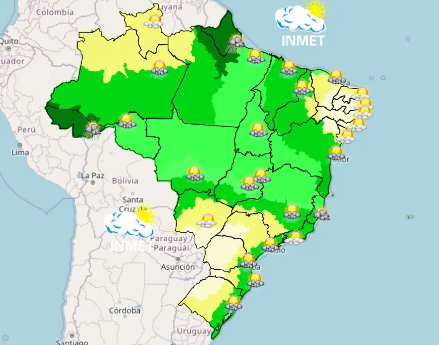 fim de semana com chuva - previsão do tempo - mapa manhã