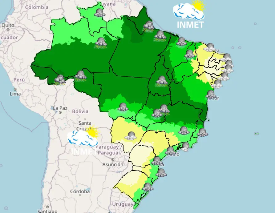 fim de semana com chuva - previsão do tempo - mapa noite
