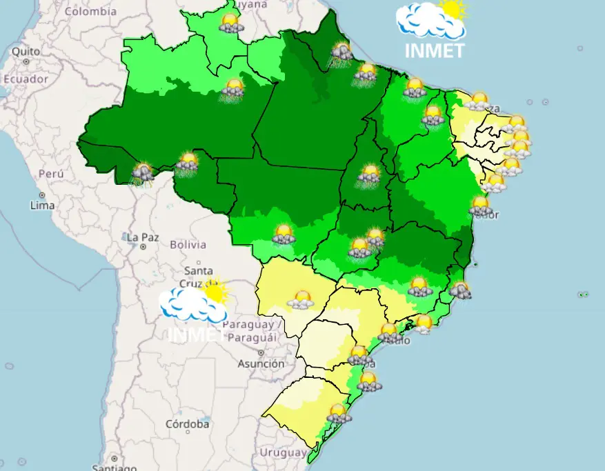 fim de semana com chuva - previsão do tempo - mapa tarde