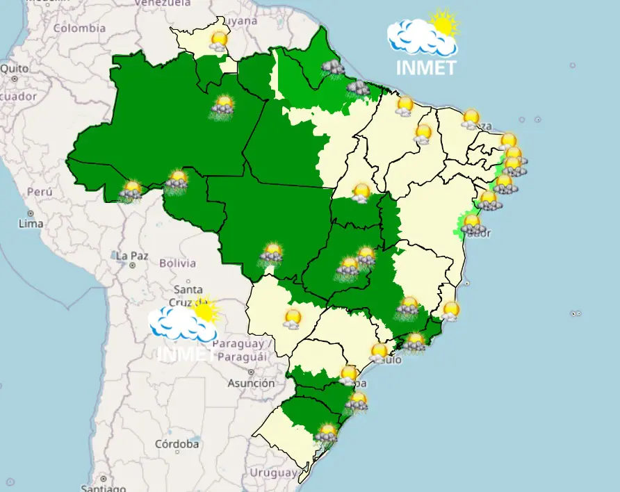 mapa - 15012024 - tarde - previsão do tempo com chuva