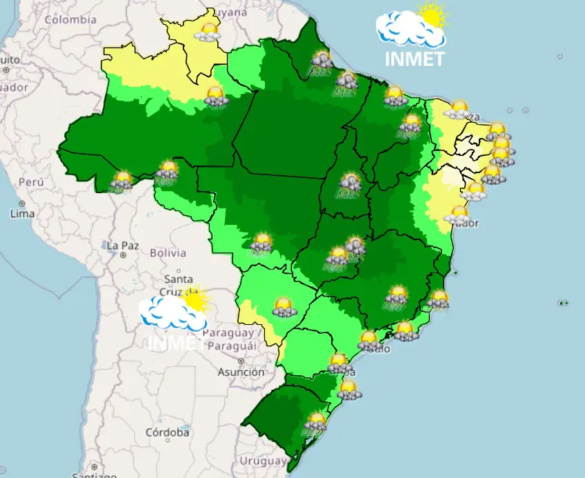 mapa do brasil - chuva - 8 de janeiro