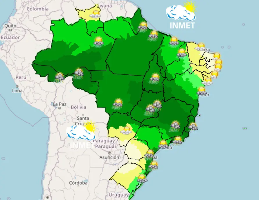 previsão de chuvas nas capitais - tarde