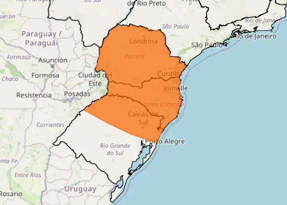 região sul - previsão do tempo com alerta laranja para tempestade
