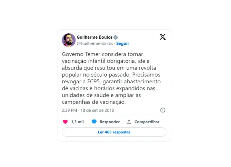 Boulos contra obrigatoriedade vacinacao infantil
