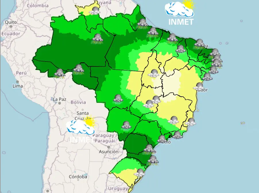 mapa da chuva - previsão do tempo para domingo - noite 25022024