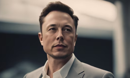 Elon Musk usando terno bege com camisa branca