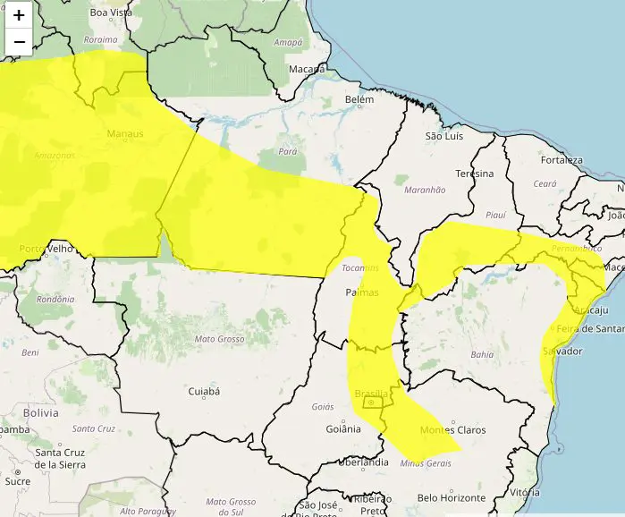 mapa do Inmet - chuvas na região nordeste, norte e sudeste do Brasil