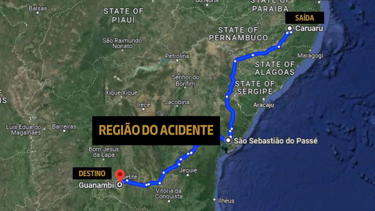 Trajeto feito pelo avião que caiu no interior da Bahia