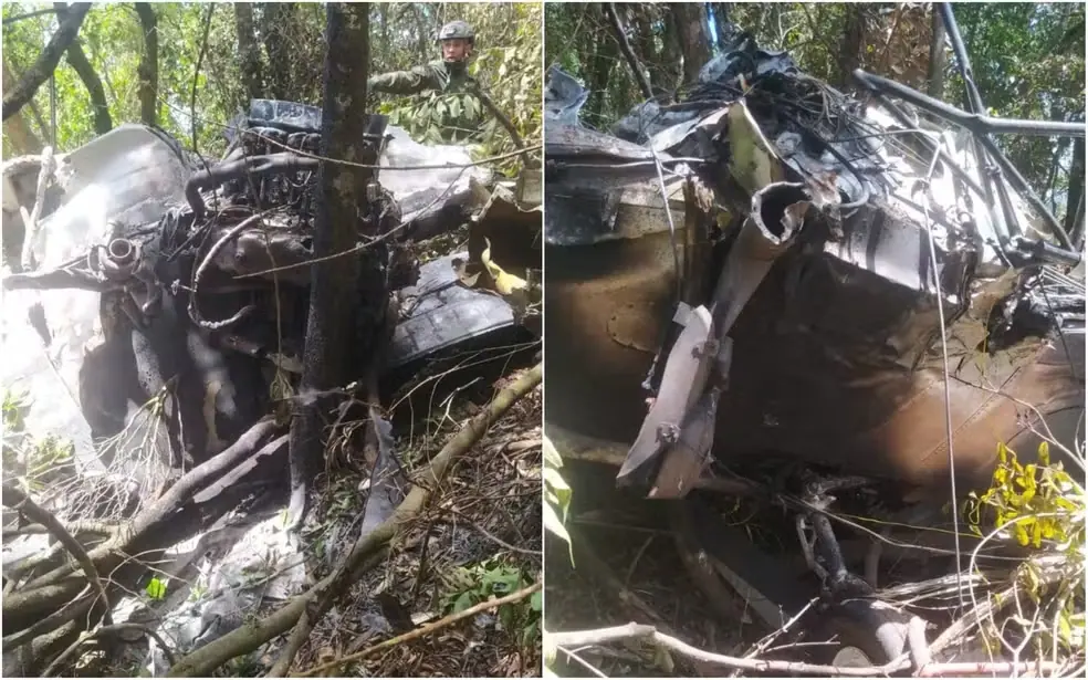 Destroços da aeronave no meio da mata