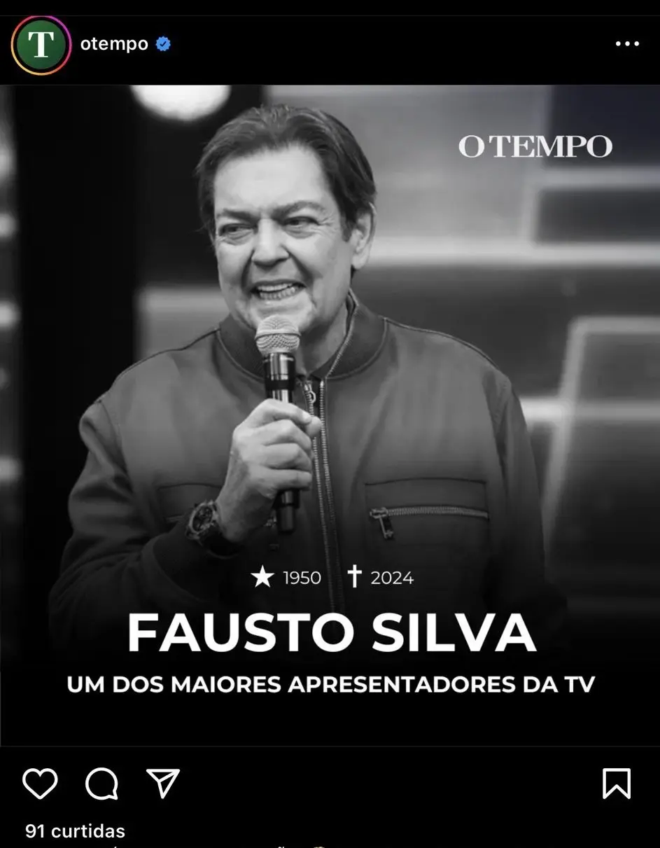 Foto de obituário de Faustão publicado pelo jornal O Tempo