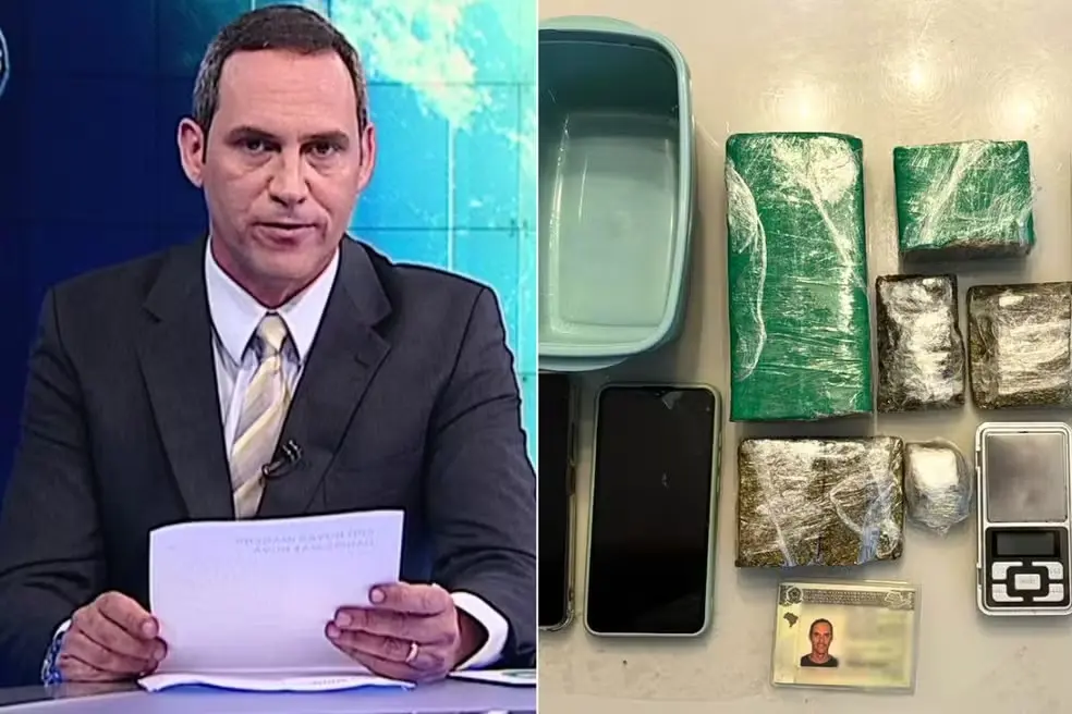 marcelo carrião preso - montagem de foto com as drogas apreendidas ao lado