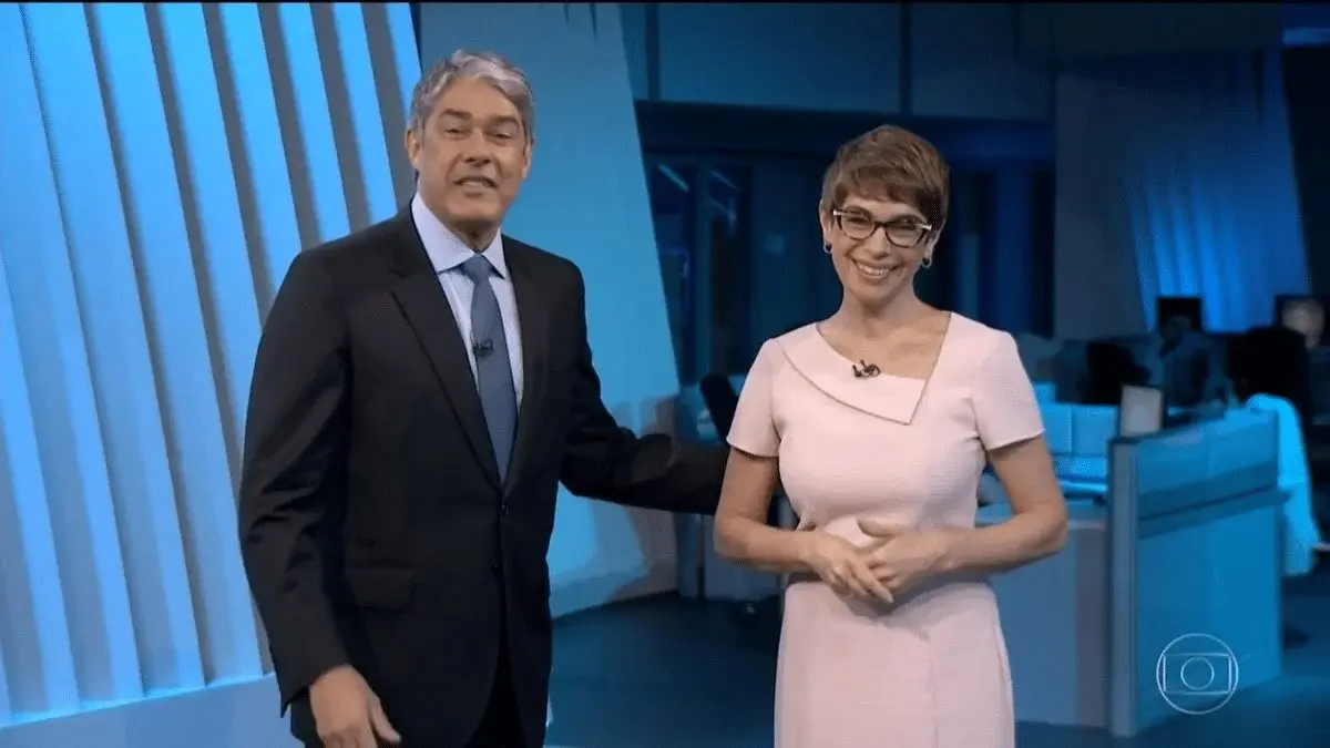 Foto de Renata Lo Prete e William Bonner na TV Globo