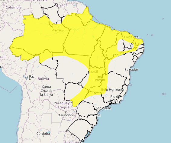 chuvas intensas - Quase todo o país está sob alerta amarelo de chuvas intensas, com acumulados de até 50 mm/dia e ventos de até 60 km/h | Foto: Reprodução/Inmet